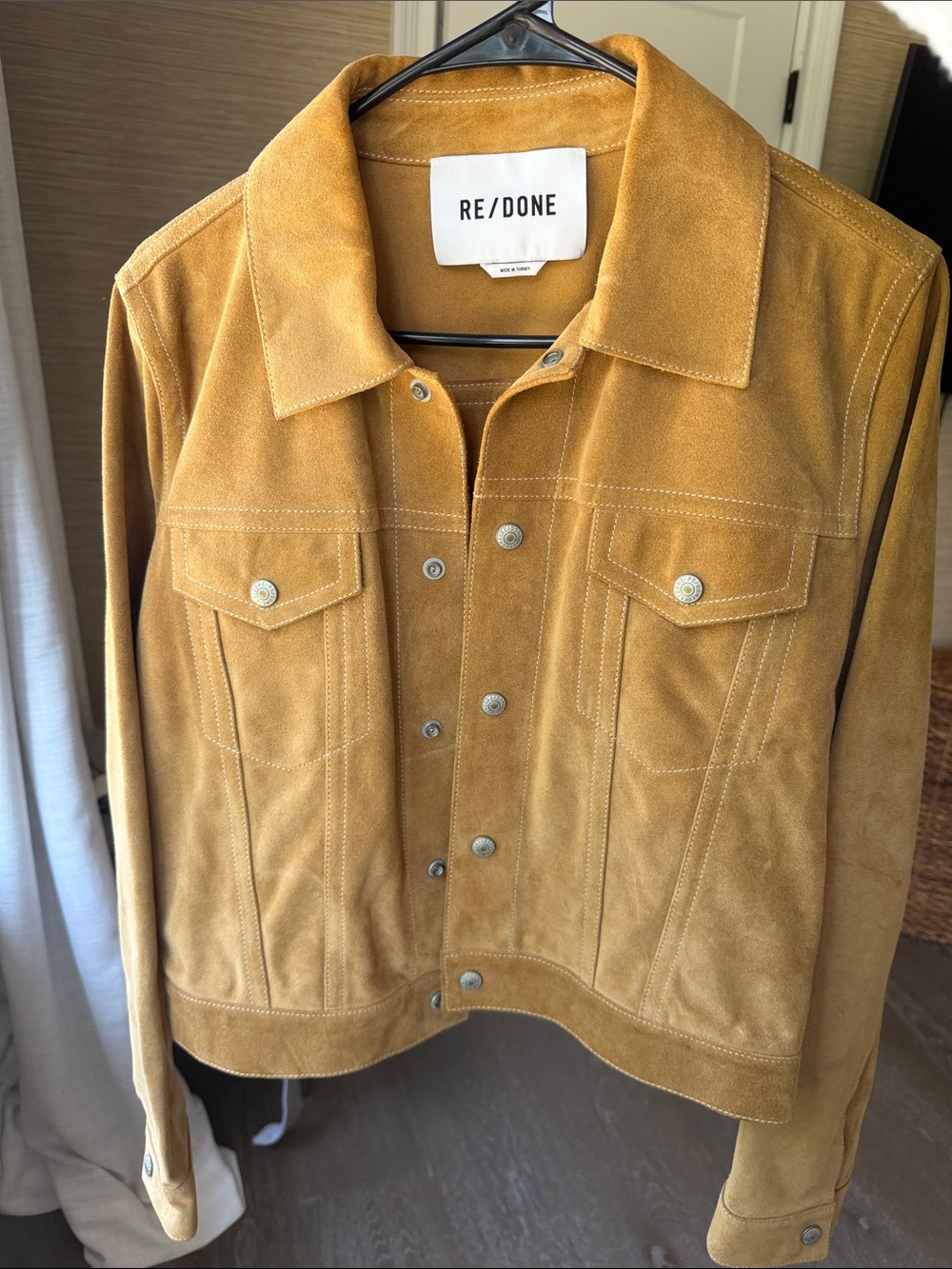 Re/Done Suede Trucker Jacket in Mustard